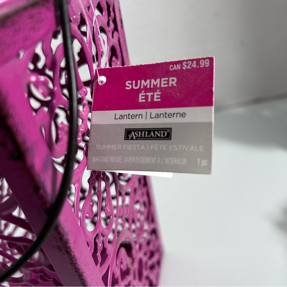 Pink hanging Metal candle lantern 4” x 4” x 8” - just add votive candle - Picture 6 of 7